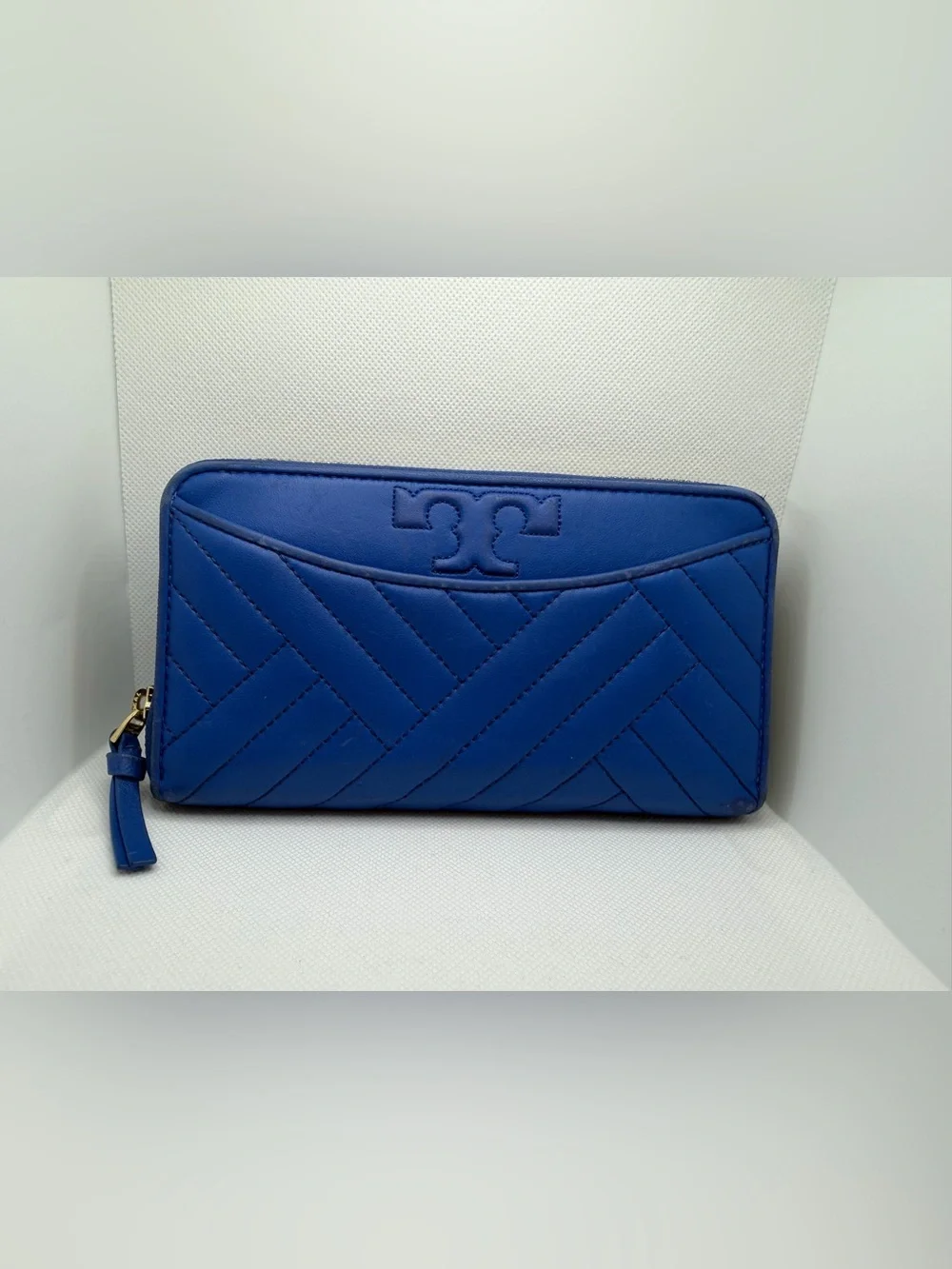 Tory Burch Cobalt Quilted Zip Wallet